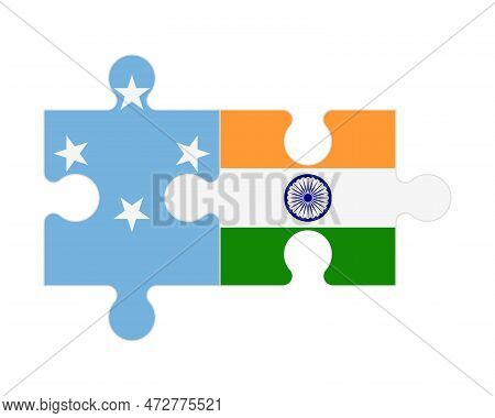 Connected Puzzle Of Flags Of Micronesia And India, Vector