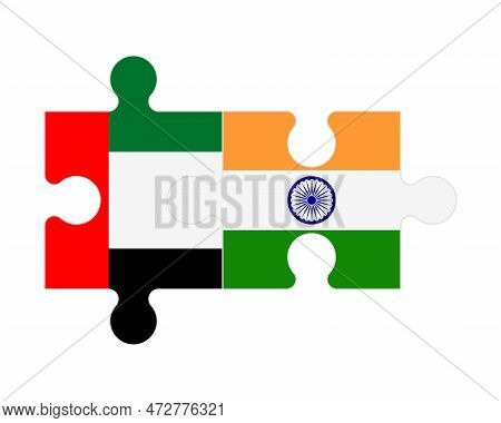 Connected Puzzle Of Flags Of United Arab Emirates And India, Vector