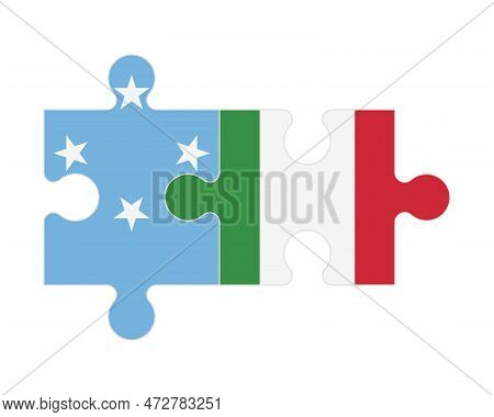 Connected Puzzle Of Flags Of Micronesia And Italy, Vector