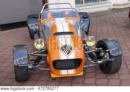 Kyiv, Ukraine - November 02, 2022: Mk Indy Lotus Super Seven Retro Cabriolet Car, Front View