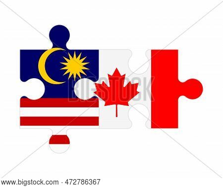 Connected Puzzle Of Flags Of Malaysia And Canada, Vector
