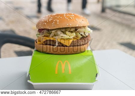 Lisbon, Portugal - December 5, 2022: Mcdonald's Mcplant Burger.