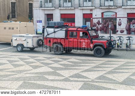 Lisbon, Portugal - December 5, 2022: Car Of Fire Station Sapadores Bombeiros De Lisboa (regimento De