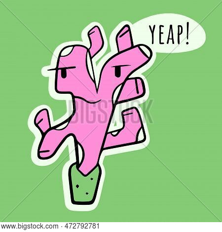 Yeap.sticker Of Cute Cactus In Flowerpot. Desert Plant Isolated.succulents With Funny Face.kawaii Ca