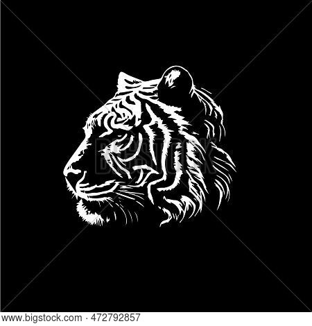 Tiger Head Dotwork Tattoo With Dots Shading, Depth Illusion, Tippling Tattoo. Hand Drawing Wild Anim