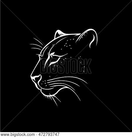 Panther Head Dotwork Tattoo With Dots Shading, Tippling Tattoo. Hand Drawing Wild Animal Emblem On B