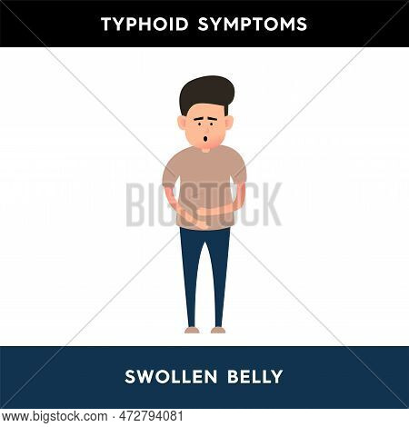 Vector Illustration Of A Man Who Has Bloating. Problems With The Gastrointestinal Tract, Flatulence.
