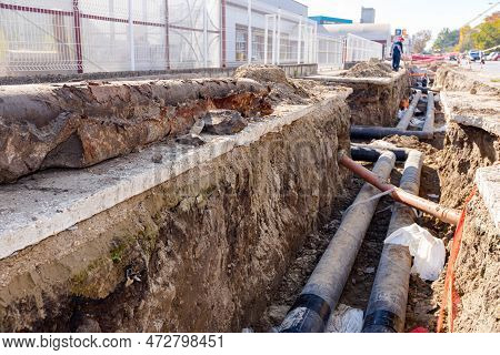 Old Broken Rusty Rotten Pipes Are Taken Out From The Trench And Replaced With New Isolated Pipeline.