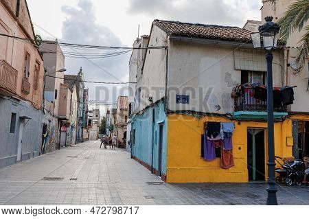 Valencia, Spain - August 2022: Houses In El Cabanyal, A Neighborhood In The City Of Valencia, Spain.