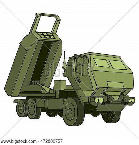 Himars Doodle In Flat Style. M142 High Mobility Artillery Rocket System. Tactical Truck. Colorful Ve