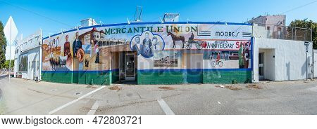 Lompoc, Usa - April 221, 2019: Visiting The Village Of Lompoc With Colorful Murals At The Historic M