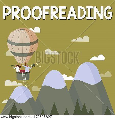 Conceptual Display Proofreading. Business Overview Act Of Reading And Marking Spelling, Grammar And 