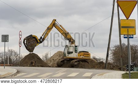 Poland Ostrowiec Swietokrzyski February 27, 2023 At 12:51. A Large Liebherr Crawler Excavator With B