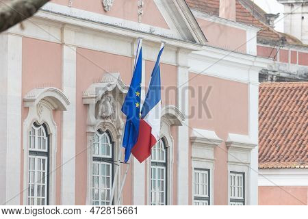 Flag Of The European Union And France At The Embassy Of France