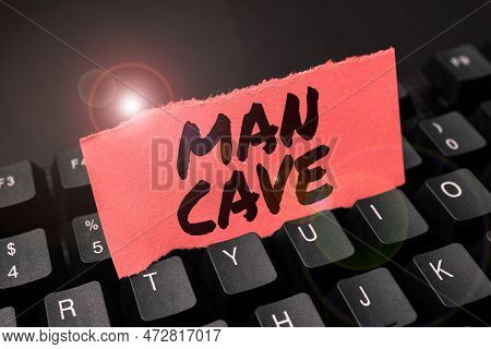 Conceptual Display Man Cave. Conceptual Photo A Room, Space Or Area Of A Dwelling Reserved For A Mal