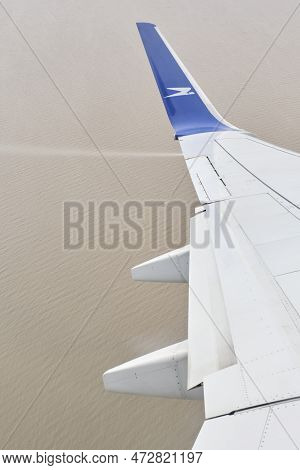Buenos Aires, Argentina, November 18, 2022: View From A Window Of A Boeing 737-700 Jet Of Aerolineas