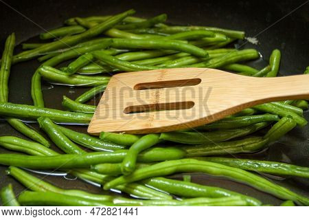 Sauteeing Green Beans For Almandine Being Sautéed