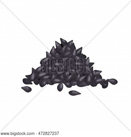 Sesame Seed Black Pile Cartoon. Food Healthy, Ingredient Organic, Dry Grain, Natural Condiment, Heap