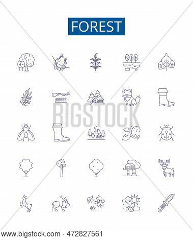 Forest Line Icons Signs Set. Design Collection Of Woodland, Trees, Jungle, Grove, Bush, Greenery, Gl