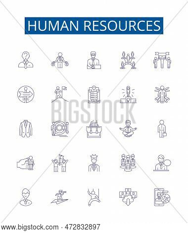 Human Resources Line Icons Signs Set. Design Collection Of Personnel, Recruiting, Development, Hirin