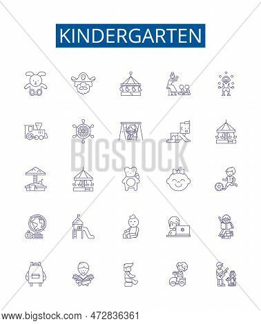 Kindergarten Line Icons Signs Set. Design Collection Of Preschool, Nursery, Early, Education, Learni