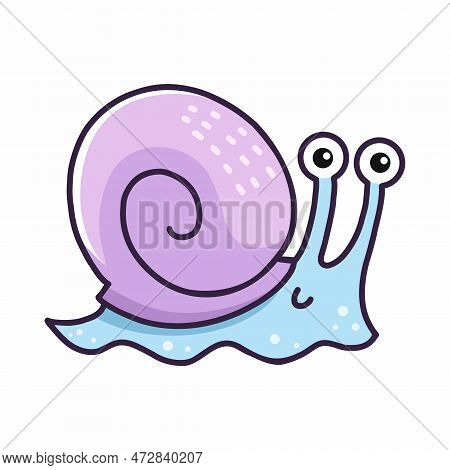 Cute Snail On White Background. Hand Drawn Illustration. Drawing For Children. Sticker.