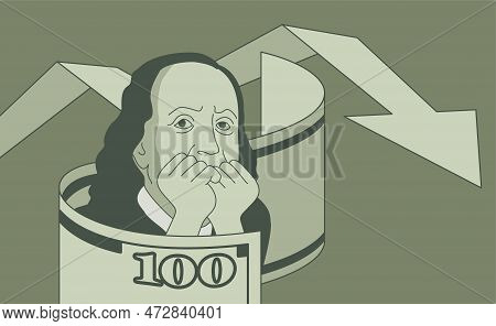 Global Crisis Of Economy - Frightened Money Bank Note And Unstable Chart
