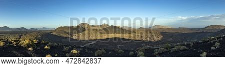 Volcanic Landscape In Lanzarote, Timanfaya National Park In Morning Light