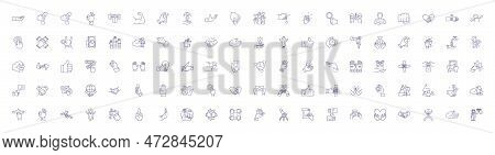 Hands Line Icons Signs Set. Design Collection Of Palms, Clenched, Reach, Squeeze, Shake, Grasp, Fing