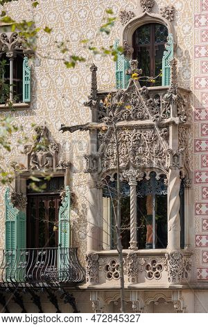 Detail Of A Decorated Window In The Illa De La Discòrdia Block In Eixample District In Barcelona, Sp