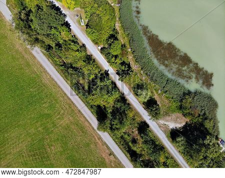 Drava River Bicycle Path (drauradweg, On The Right) Side By Side Next To Car Road (left) Near St. Ja