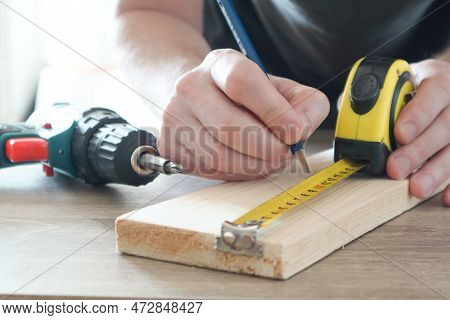 Carpenter, Builder And Diy For Home Improvement, Development And Repair. Making Measurements With Me