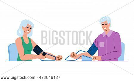 Measuring Blood Presure Vector. Check Hypertension, Health Care, Medical Disease, High Monitor, Test
