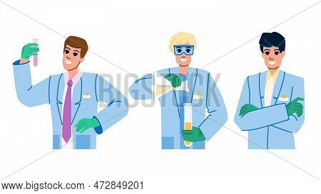 Scientist Man Vector. Laboratory Doctor, Medical Science, Medicine Lab, Research Chemistry Scientist
