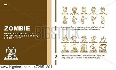 Zombie Horror Dead Monster Landing Web Page Header Vector. Halloween Scary, Hand Death, Undead Silho