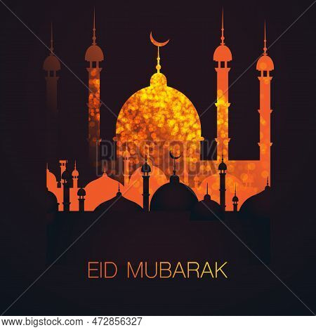Ramadan Kareem Or Eid Mubarak - Best Wishes Greeting Card Design For Muslim Community Festival With 
