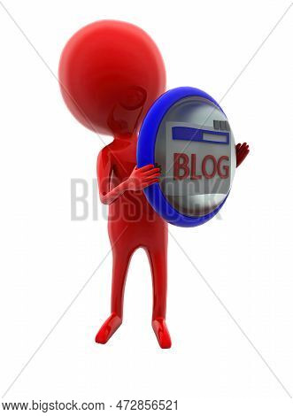3D Man Holding Blog - Text Projected On A Circular Shape Concept