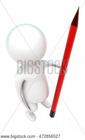 3D Man Holding Pencil In Hands Concept