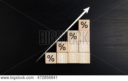 Business Development To Success And Growing Growth Concept. Wooden Blocks With Percentage Sign And A