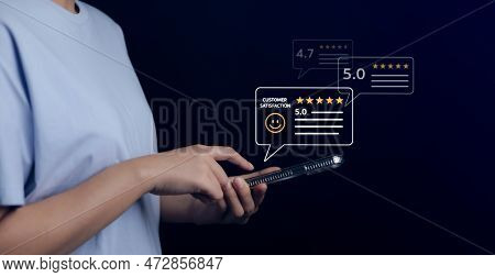 Customer Review Satisfaction Feedback Survey Concept. User Give Rating To Service Excellent Experien
