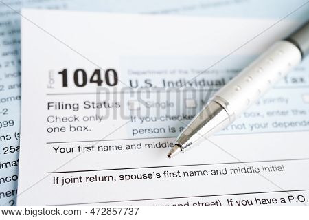 Tax Form 1040 U.s. Individual Income Tax Return, Business Finance Concept.