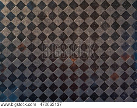 The Texture Of The Plastic Surface In Black Squares. Background Image. Place For Your Text. Scratche