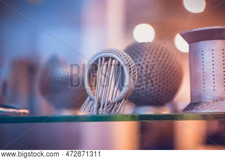 Object Printed From Metal Powder On Metal 3d Printer.object Printed In Laser Sintering Machine. Mode