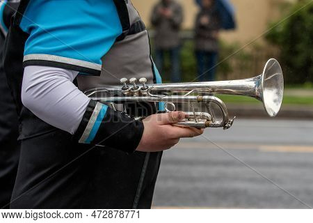 High School Marching Band Keeping Perfect Cadence.