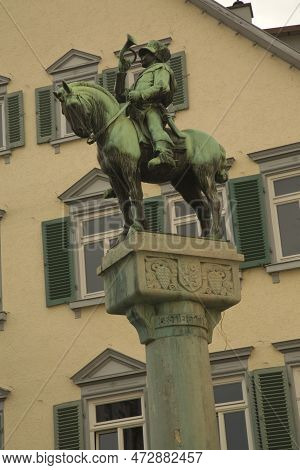 Esslingen Am Neckar. Germany. 24 September 2020. Statue Of The Post Rider Michel  In The Center Of E