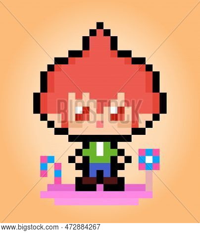 8 Bit Pixel Of The Hero Character. Human Pixels In Vector Illustration For Game Assets Or Cross Stit