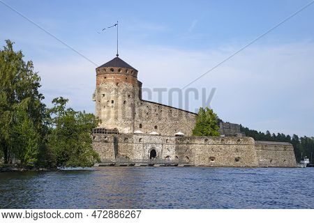 Ancient Fortress Of Olavinlinna (olafsborg) Close-up On A Sunny July Evening. Savonlinna, Finland