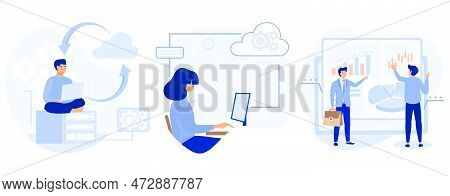 Information Management Concept. Backup Server, Cloud Based Engine, Dashboard Service, Virtual Machin