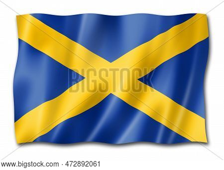 Mercia Region Flag, United Kingdom Waving Banner Collection. 3d Illustration