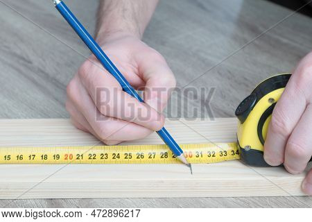 Carpenter, Builder And Diy For Home Improvement, Development And Repair. Making Measurements With Me